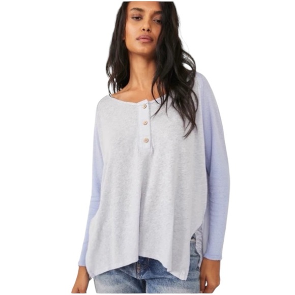 We The Free Light Gray and Lavender Long Sleeve Top - Picture 1 of 6